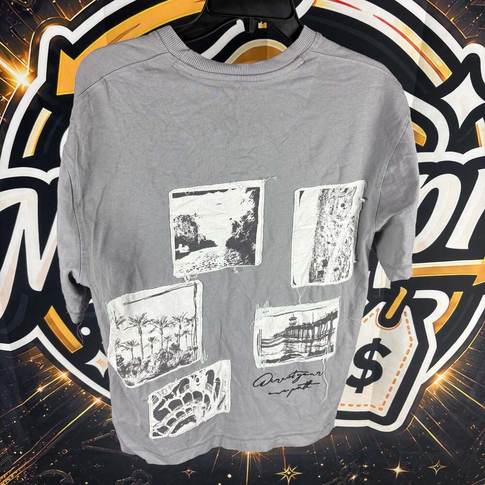 Denim & Flower Ricky Singh Men's Grey/White Chest Stripe T-Shirt - Size M